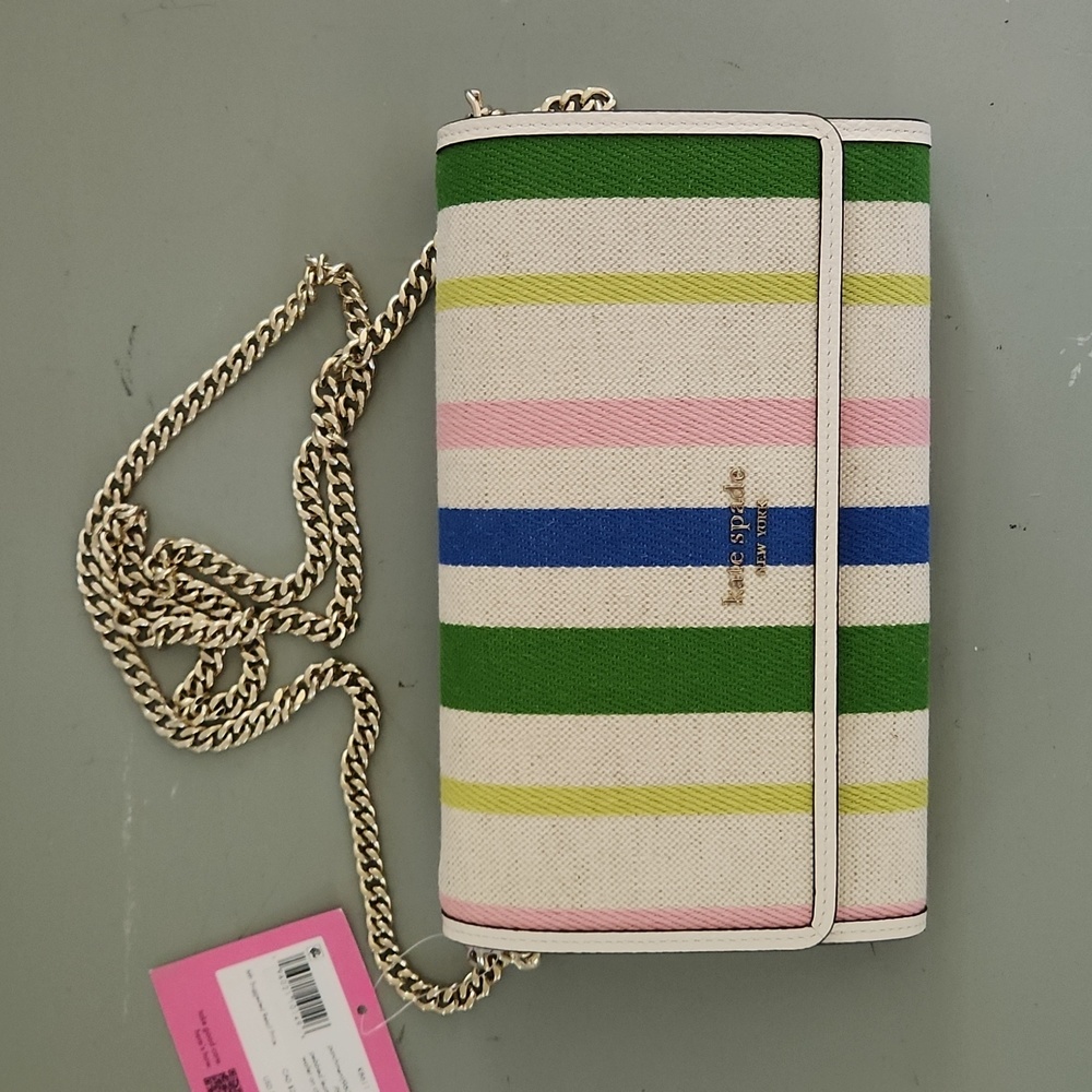Kate Spade NY Bradley Leather Striped Crossbody Wallet on a Chain